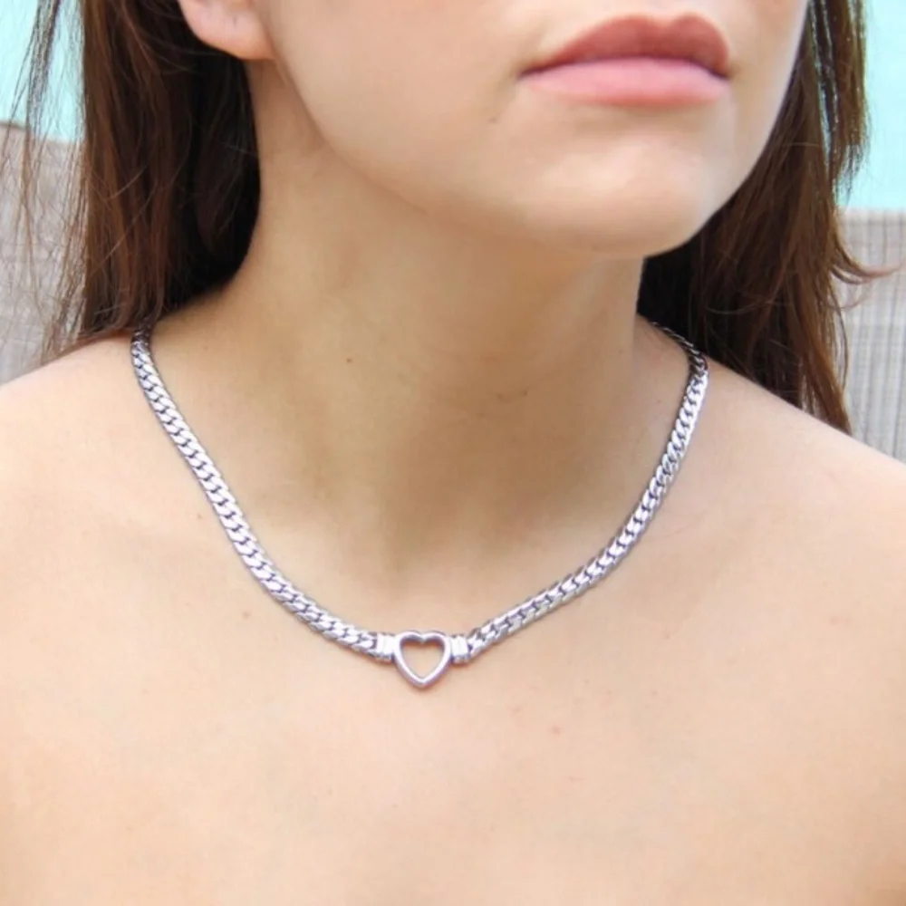 Waterproof heart snake white gold plated necklace - Picture 3 of 5